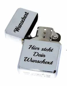 Benzinfeuerzeug Sturmfeuerzeug Chrome brushed mit schwarzer Lasergravur - Bild 1 von 5