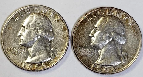 1963 P & D WASHINGTON QUARTER 2 COIN LOT Cover