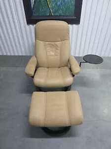 Ekornes Stressless Small "Consul" Leather Swivel Recliner & Ottoman - Picture 1 of 23