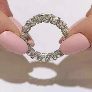 4.5 mm Round Cut Moissanite Minimalist Eternity Band Ring Solid 9k White Gold - Picture 1 of 7