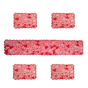 Red Vintage Embroidered Heart Lace Table Runner Mat Doilies Wedding Dining Decor - Picture 1 of 18