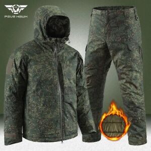 RU Camo Winter Sets Men Outdoor Thicken Multi-pocket Tactical Parkas+ Cargo Pant