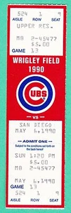5-6-90 PADRES AT CUBS UNUSED BASEBALL TICKET WRIGLEY FIELD - Picture 1 of 2