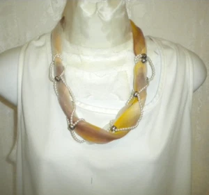 Pretty Scarf Faux Pearl Necklace Wrapped Earth tone shades Box01 - Picture 1 of 5