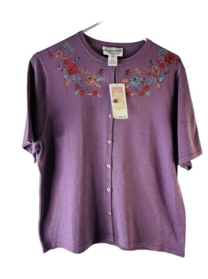 NOS VTG 90s Pendleton Womens Large Silk Knit Floral Short Sleeve Cardigan Sweate - Image 1 of 4