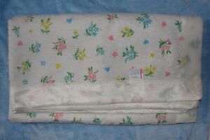 Vtg Chatham Bunny Esmond Baby Blanket Floral Flowers White Acrylic Nylon Trim