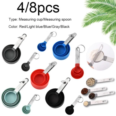 4/8pcs Measuring Cups and Spoons Set with Handles Baking Kitchen - Image 1 of 4