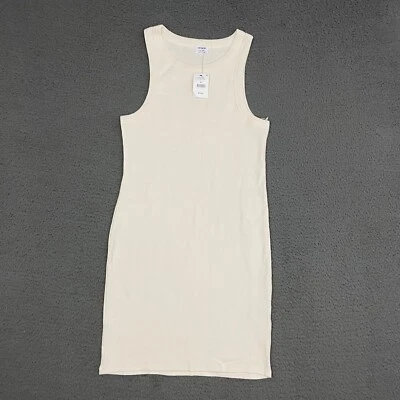 Mini Vestido Algodón Para Mujer XL Crema Acanalado Tejido Sin Mangas Mamá Informal Foto 1 de 4