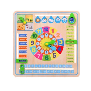 Wood Learning Clock for Kids Children Wooden Clock Learning Block Calendar Toys - Picture 1 of 12