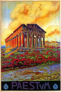 ITALY PAESTUM ANCIENT GREEK TEMPLE OF HERA NAPLES TRAVEL VINTAGE POSTER REPRO - Picture 1 of 3