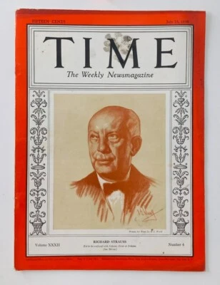 VTG Time Magazine July 25 1938 Vol 32 No. 4 German Conductor Richard Strauss - Image 1 of 4