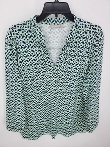 Ellie Kai Top Womens 6 Green Blue Aztec Tribal Long Sleeve Popover Artsy Blouse - Picture 1 of 10