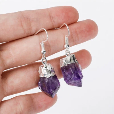 Natur Amethyst Quarz Ohrringe Edelstein Ohrschmuck Rohstein Ohrhänger Damen - Bild 1 von 4