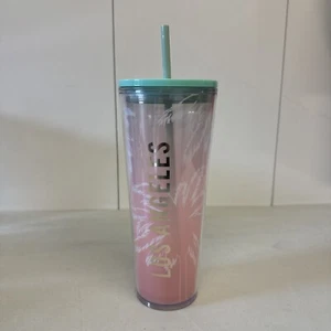 Starbucks Los Angeles Palm Tree Venti Cold Cup Tumbler Pink Mint LA Tropical - Picture 1 of 5