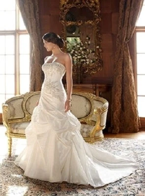  $1299 💕 CASABLANCA BRIDAL 8 1996 IVORY TAFFETA JEWELED COUTURE WEDDING DRESS - Image 1 of 4