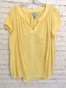 St John's Bay Gauzy V-Neck  Yellow Summer Top XL-Nice! - Picture 1 of 3