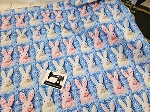 Faux Knitted Rabbits Blue - cotton elastane FRENCH TERRY stretch knit fabric - Photo 1 sur 3