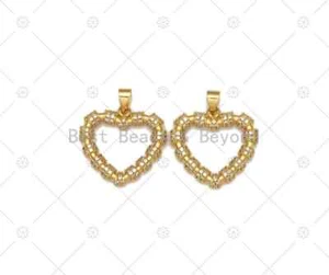 Ciondolo a forma di cornice cuore micro pavè zirconi, ciondolo cuore pieno oro 18 carati, collana - Foto 1 di 4