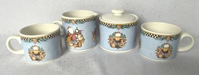SAKURA WOODLAND SANTA Creamer and Sugar Bowl Debbie Mumm, 2 Free Coffee Cups - Image 1 of 4
