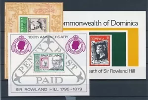 Briefmarken auf Briefmarken, Rowland Hill, Black Penny, Swasiland Barbuda Dominica, 3SS Lot - Bild 1 von 1