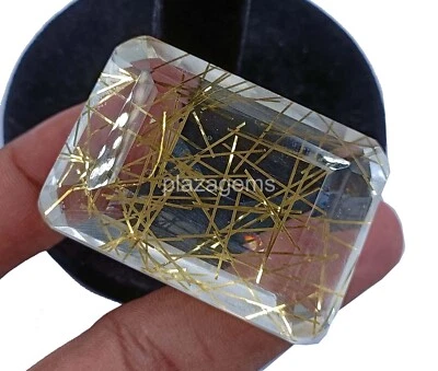 Golden Rutilated Quartz 219 Ct Certified Emerald Cut Loose Gemstone 45x31mm 4NUK - Image 1 of 4