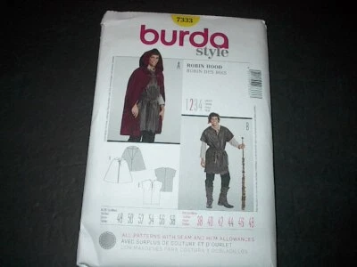 Burda Pattern 7333 Men's Medieval Robin Hood  Cloak, Cape, Shirt  38~48  Uncut - Image 1 of 3