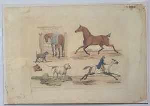 H.T. Alken (English 1785-1851) Hand Colored Etching paper 1820 Horses Dogs Rider - Picture 1 of 8