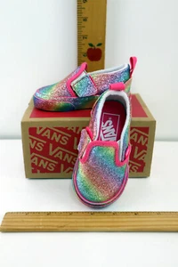 Vans Girls Classic Slip On Sneakers Shoes Size 4 TD Rainbow Glitter NIB - Picture 1 of 5
