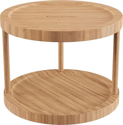 Lazy Susan – All-Natural Bamboo round Two Tier Turntable Kitchen, Pantry and Van - Image 1 of 4