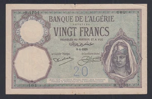 (FR1) Banknote ALGERIEN 20 Francs TTB 8-4-1925 Nr. H.1751 104, lartdesgents.fr 20FAL2 - Bild 1 von 2