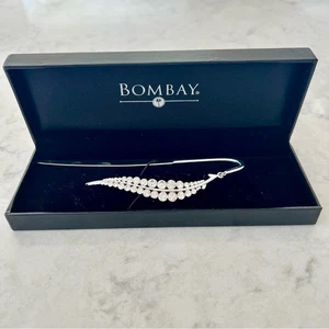 Bombay Feather Silver Bookmark with Crystal Details Jeweled Rhinestones NEW - Foto 1 di 5