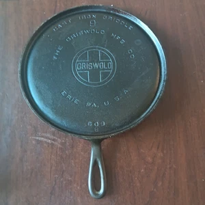 Griswold Vintage runde Gusseisen Grillplatte Nr. 9 Erie PA 609 B USA - SITZT FLACH - Bild 1 von 5