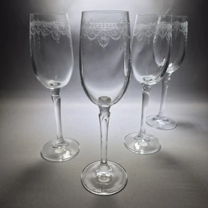 4 Vintage Engraved Proseco Cordial Glasses 100ml Barware Etched - Picture 1 of 10