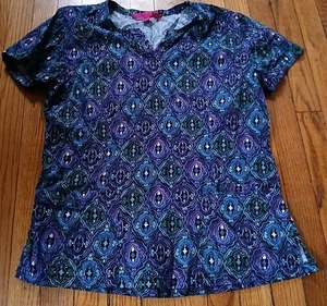 Beyond Scrubs - Women's Multicolor Vneck Uniform Medical Scrub Top. Size Medium - Picture 1 of 7
