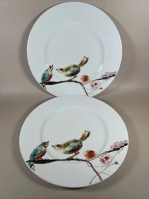 Simply Fine Lenox Chirp Salad Lunch Plates 9 1/4" Bone China Bird & Floral Set 2 - Image 1 of 4
