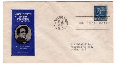 #819 Presidential Series 14c Franklin Pierce 1938 FDC - Ioor to Mexico - Image 1 of 2