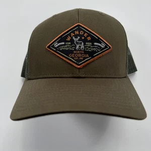 WANDER Georgia  Patch Trucker Hat Olive Green One Size Adjustable Outdoor Deer - Picture 1 of 7