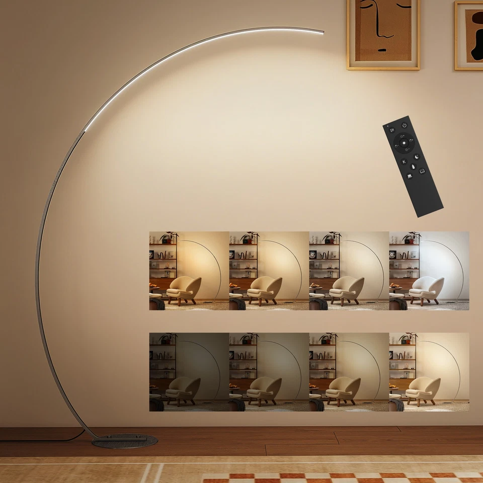 HOMCOM Lampada da Terra ad Arco Alta 172 cm Regolabile con Telecomando Argento - Immagine 1 di 4