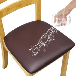 Leather Stretch Chair Seat Covers with Elastic Ties,Waterproof Dining Room PU... - Picture 1 of 7