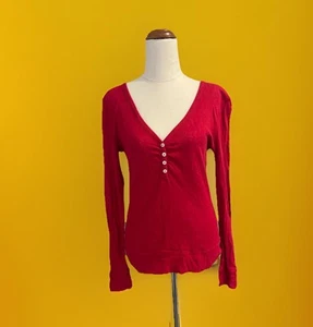 Old Navy Intimates Red Henley Long Sleeve Top Size Medium / M - Picture 1 of 6