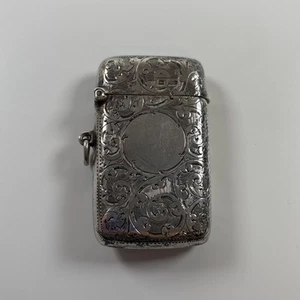 Antique Silver Vesta Case Walker & Hall 1903 Victorian Foliate Scroll Design - Picture 1 of 13