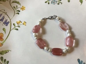 Vibrant Watermelon Tourmaline & Pearl Bracelet - Bild 1 von 2