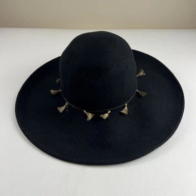 Sombrero de Lana Vince Camuto Floppy Negro Borlas Cadena Country Boho Costero Talla Única Nuevo con Etiquetas Foto 1 de 4