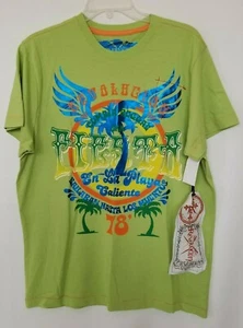 Revolucion Vintage Mens T-Shirt En La Playa’s Caliente Lime Blue Multi Sz L NEW - Picture 1 of 7