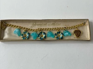 PULSERA HAWAI HIBISCO AZUL TONO DORADO VINTAGE CON CUENTAS DE PLÁSTICO 6 1/2” - 7” NOS - Imagen 1 de 7