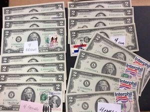 4 Consecutive Uncirculated 1976 $2 Bills w/1st. Day of Issue Cancelled Stamps - Picture 1 of 4