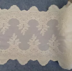 2.5 Yards 12'' Wide Ivory Vintage Cotton Fabric Lace / Embroidered Flower b0257 - Picture 1 of 2