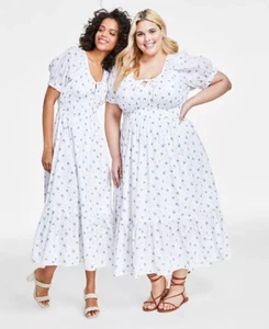And Now This WHITE FLORAL Women's Short-Sleeve Clip-Dot Midi Dress, US X-Large - Picture 1 of 1