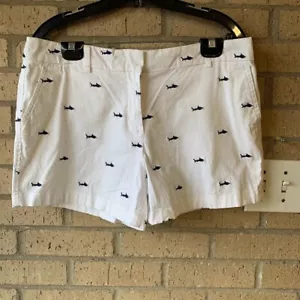 Cambridge Dry Goods Women's Shark Embroidered Shorts Size 10 Mid Rise White - Picture 1 of 7