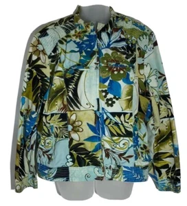 Giacca Chicos Patchwork Crop XL Blu Verde Stampa Floreale Cotone Boho Zip Up - Foto 1 di 12